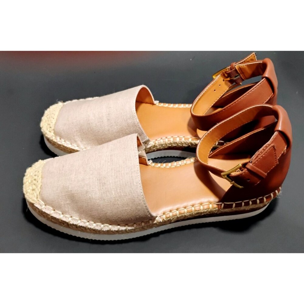 a.n.a 'Cindy' Espadrille Sandals Womens 9 Tan Ankle Strap Jute Summer Boho